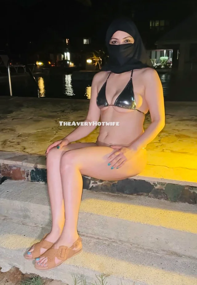 Mature Hijabi MILF Teasing by the Pool at Night