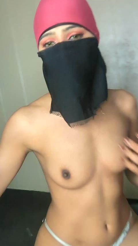 South Asian MILF in hijab teases with slow playful strip